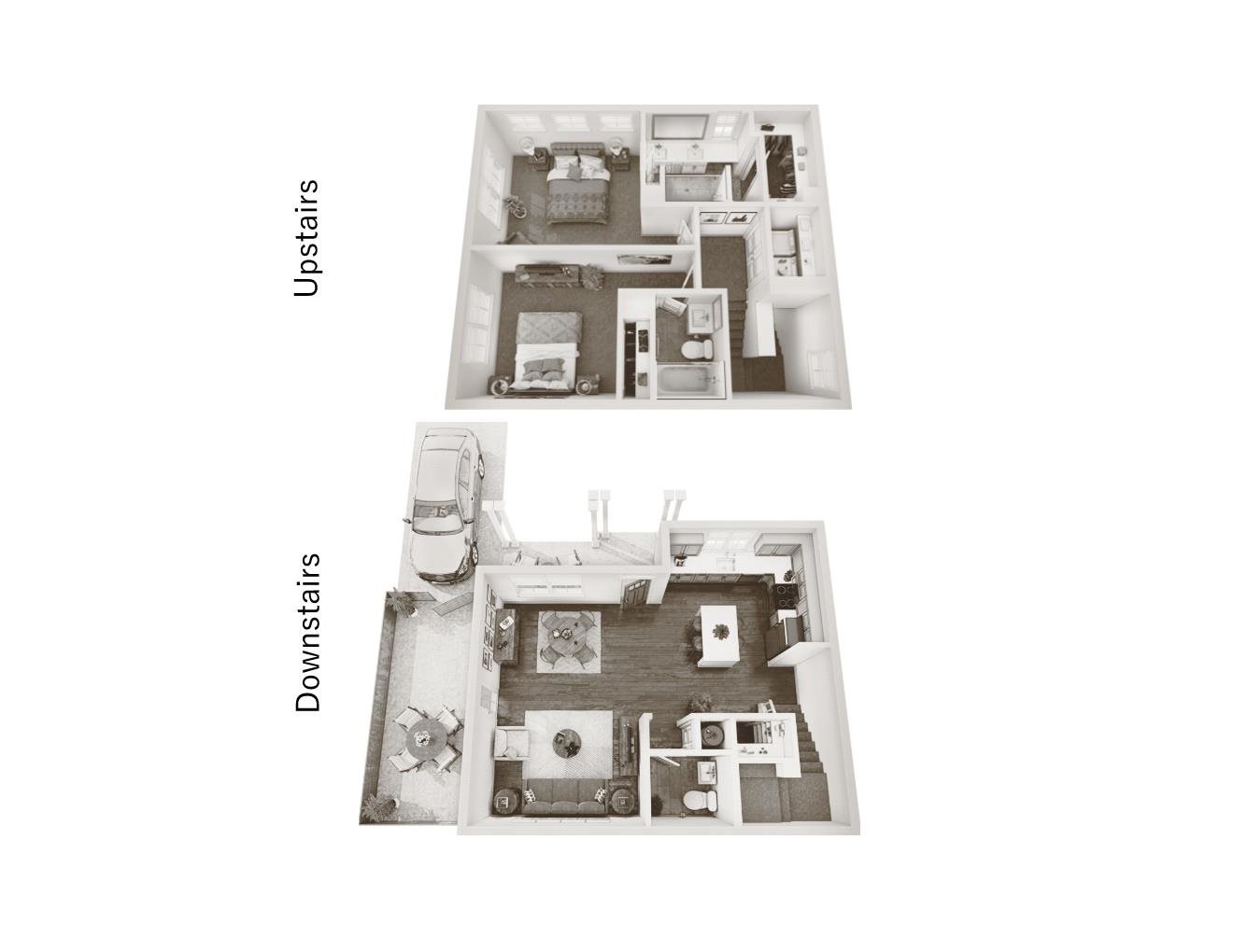 A diagram shows the layout of a house with upstairs and downstairs areas.